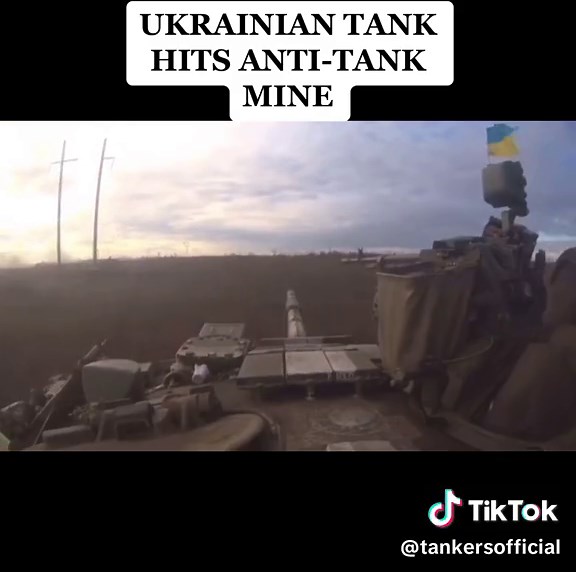 During an offensive engagement, POV’s wing tank strikes an anti-tank mine resulting in a mobility kill (thrown track). The POV tank fires what appears to be sympathetic gunfire, but it’s difficult to tell. #tankers #armor #tanks #ukraine