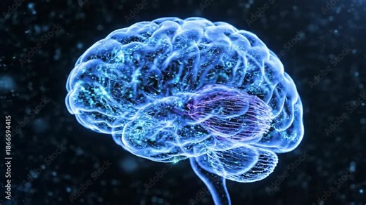 Animated Brain Anatomy Visualization Revealing Neural Activity From Multiple Angles.