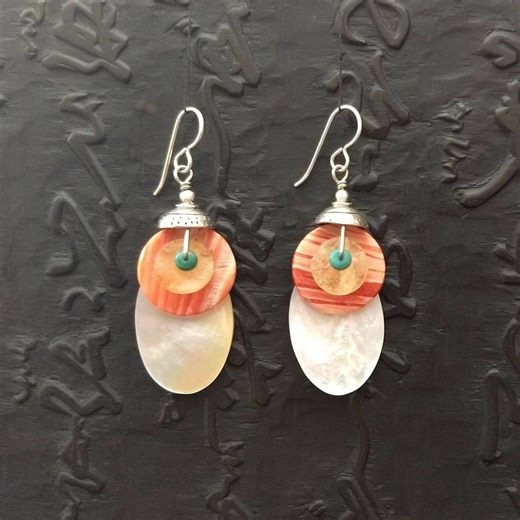 Sterling Silver Spiny Oyster Shell Earrings, Citrine & Turquoise Accent - Etsy UK