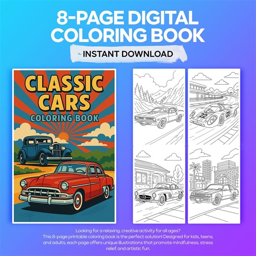 Classic Cars Coloring Book for Kids & Adults, Vintage and Retro Printable Car Pages, Instant Download Art Book - Etsy Ireland