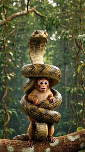 INSANE Dad Monkey Whips Python Like Lasso To Save Baby! 🐒🐍😱 #shorts