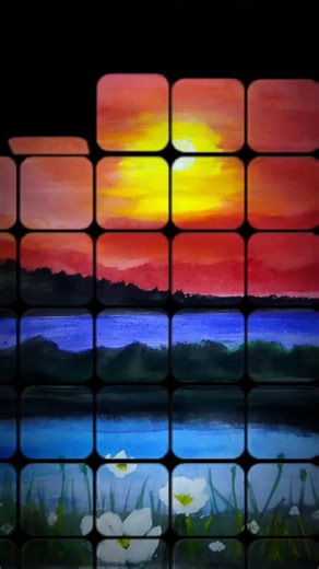 #beautiful sunset view with🎨 poster colour #night sky drawing #painting #my art #shorts