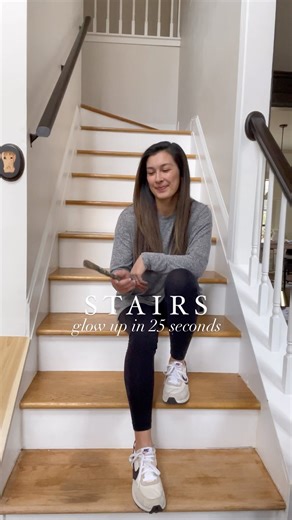 Finally wrapped up the runner install this morning, which means our stairs update (that we started before baby girl was born🥴) is FINALLY finished!! What do you think of the change?! #stairs #diyer #stairsdesign | Amanda Fontenot - the Blog