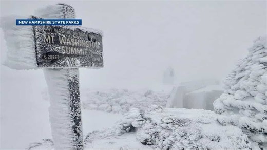 Mount Washington sees snow, temperatures in 20s, wind gusts peaking at 60 mph