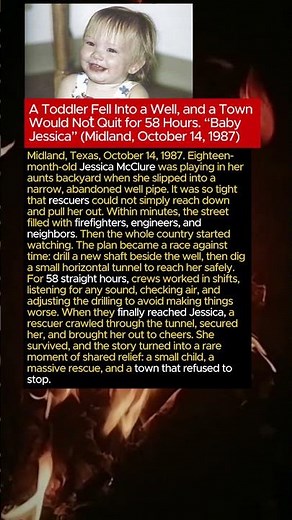 A Toddler Fell Into a Well, and a Town Would Not Quit for 58 Hours. “Baby Jessica” (Midland, 1987)