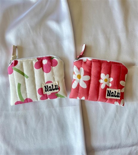 Small Card Pocket/coin Purse for Handbag With Lace | Quilted Coin Purse | Pink and White Floral | Cotton | Mini Wallet - Etsy