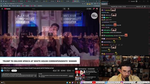 Hasan Piker finds out there were shots fired at the White House Correspondents' dinner in real time "WTF"