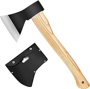 sanyi Camping Axe, Hatchet for Wood Splitting and Chopping, 15'' Gardening Small Axe Wooden Handle Tools with Sheath for Camping, Hiking, Xmas Gifts for Husband, Dad, Men