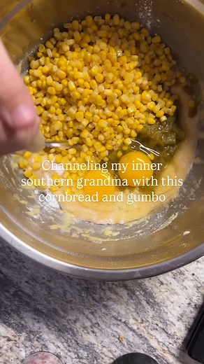 2.9K views · 20 reactions | I’m in my Meemaw cooking era  This dinner was so delicious! Cornbread and gumbo make for the ultimate comfort food. If you’re looking for an amazing sourdough cornbread recipe, you can find mine in my bio link! Also you’ll never guess how many times we said “gumbo gumbo in the pot, whatcha got” while making this  | Naturally Emma | Facebook