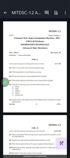 KARNATAKA STATE OPEN UNIVERSITY MSC SEM-1 IT ADVANCED DATA STRUCTURE QUESTION PAPER 2023