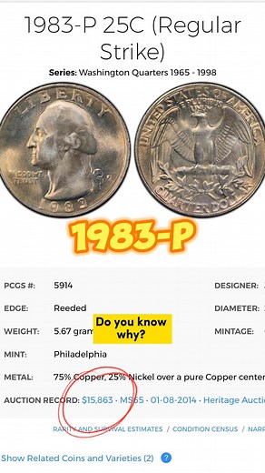 1983-P Washington Quarter? No official uncirculated sets were issued in 1983? #coin #coincollecting #washingtonquarter #quarter #usa #heritcoin | HeritCoin