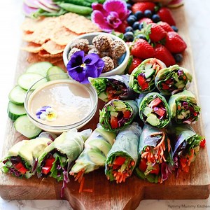 Veggie Spring rolls with Peanut Sauce!!! I can't get enough of these. http://www.yummymummykitchen.com/2018/02/spring-rolls.html Vegan | Gluten-Free | Yummy Mummy Kitchen by Marina Delio
