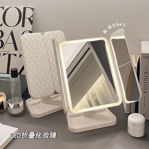 [Hot Item] Folding Cosmetic LED 3 Way Trifold Lighted Table USB Magnify Makeup Mirror