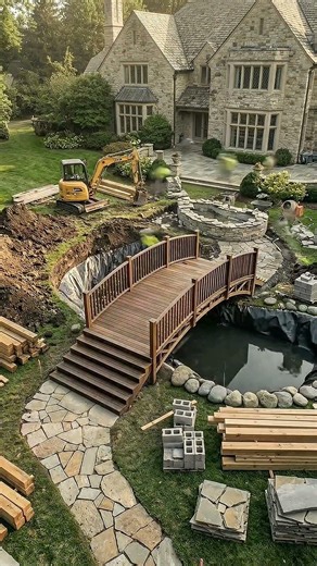 DIY Backyard Transformation: Building a Koi Pond & Bridge! 🎋