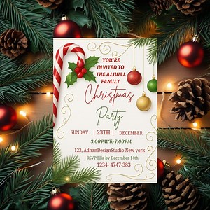 Candy Cane Christmas Party Invitation, Elegant Holiday Dinner (digital Canva) - Etsy