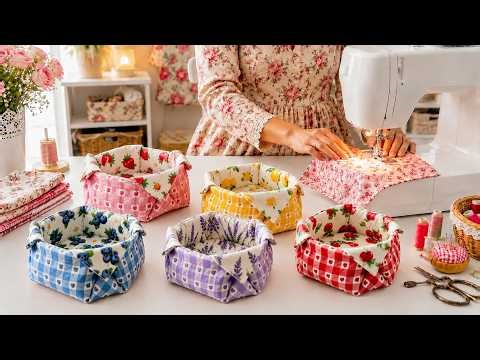 Sewing Idea Without Pattern💝| I Make This Beautiful Fabric Basket in Just 5 Minutes! 🌸