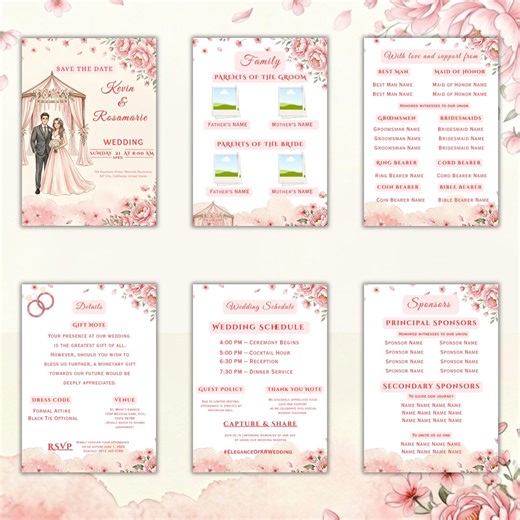 Pink Floral Wedding Invitation Template, Romantic Blush Suite (digital Download) - Etsy