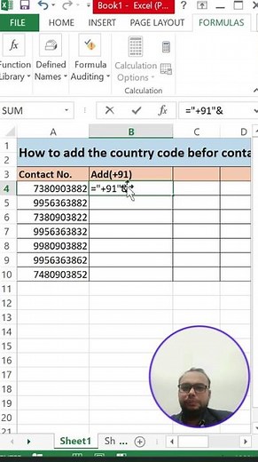 How to Add Country Code Before a Contact Number in Excel