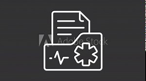 Animated health history white icon. Patient record line animation. Medical prescription. Official document. Black illustration on white background. HD video with alpha channel. Motion graphic