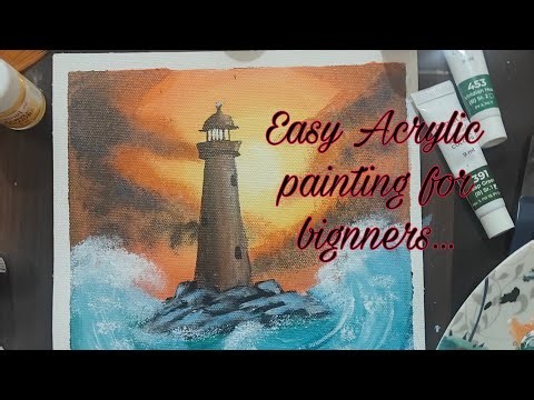 Easy Acrylic fantasy light house painting step by step for beginners