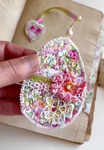 Fabric Art Shabby Chick Easter Egg Bookmark - Etsy