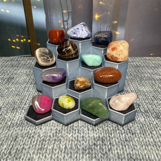 Customizable Crystal Display Stand: 14 Small Hexagon Pedestals for Rocks Tumbled Stones & Collectibles - Etsy