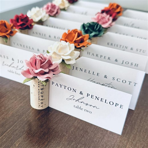 Wedding Place Cards & Rose Place Card Holders: Rustic Winery Theme, Seating Chart Ideas - Etsy