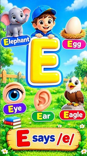 E Letter Phonics Song for Kids | E for Elephant, Egg, Eye, Ear & Eagle