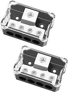 2PCS 4 Way Power Distribution Block,0/2/4 AWG Gauge in 4/8/10 Gauge Out,Amp Distribution Connecting Block for Car Audio Splitter O-072-2PCS