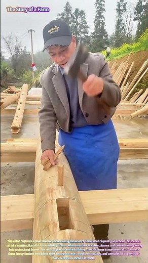 Traditional Timber Framing: Watch a Master Secure Joints with Wooden Wedges! 🪵🔨↓