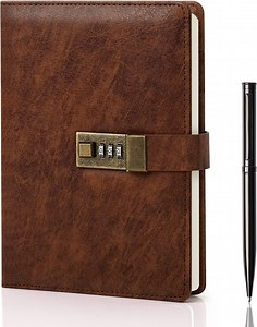 WEMATE Diary, Password Protected Notebook, A5 PU Leather, 240 Pages, Pen & Gift Box, Lock Diary Planner Organizer
