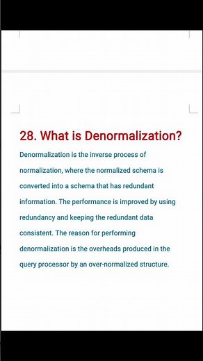 28.What is Denormalization? | #sqlinterviewquestions #sql #databases