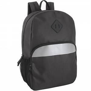 Solid Color Mesh Side Pocket Backpack with Front Reflective Stripe for Travel, Hiking, Camping, Gym and Commuting in Black