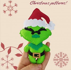 Grinch PDF Felt Sewing Pattern Ornaments to Make at Home for Christmas - Etsy