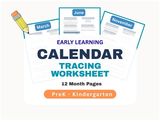 Calendar Worksheets for Kids | 12 Month Printable Activity Pack | Prek Kindergarten 1st Grade | Monthly Calendar Practice PDF - Etsy