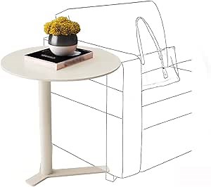Iron Round Side Table, Small C-Shaped Metal End Table, C Table Slide Under Sofa Couch, for Sofa Couch, Drinking Tables for Cafes and Beverage Shops (White, 24.8in)