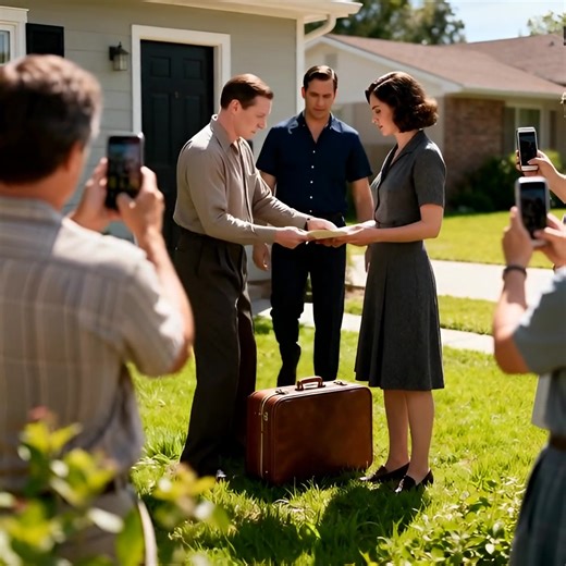 MY HUSBAND THREW MY SUITCASE ON THE LAWN AND CHANGED THE LOCKS WHILE HIS GIRLFRIEND WATCHED FROM OUR BEDROOM WINDOW. NEIGHBORS FILMED EVERYTHING. I DIDN’T CRY. I CALLED ONE NUMBER. A MAN SHOWED UP IN 20 MINUTES. MY HUSBAND CAME OUTSIDE, YELLING. THE MAN SHOWED HIM PAPERS. MY HUSBAND’S FACE WENT WHITE. HE LOOKED AT THE HOUSE. THEN AT ME. REAL STORY The suitcase hit the grass like a verdict—zipper gaping, my life spilling out across the lawn on E. Camelback Rd, Scottsdale, Arizona. He stood on the