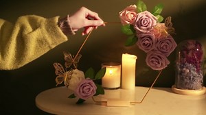 Vercraft 12 Set butterfly Metal Floral Hoop Table Centerpieces Include Metal Ring with Base 3D Butterfly Decoration, PE Foam Flower, Adhesive Dots, Gold Wires for DIY Wedding Baptism Party(Round)