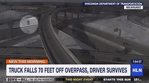 INCREDIBLE VIDEO: Watch a pickup go over an overpass guard rail and fall 70 feet onto the highway below! The driver? He's OK! | Morning Express with Robin Meade