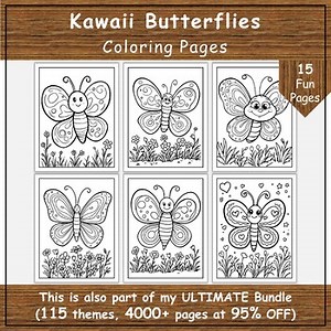 Kawaii Butterflies | Printable Coloring Sheets for Kids | Grades K-5