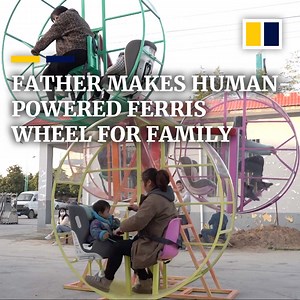 A father has made a human-powered Ferris wheel for his family. The wheel is powered by a pedal connected to the passenger cabin, which can be operated by arm or leg power. | South China Morning Post