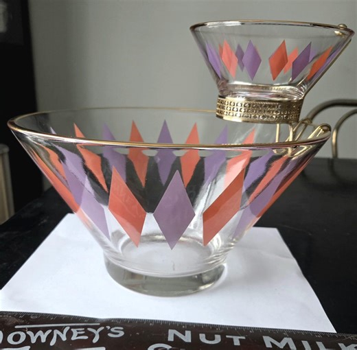 Vintage Rare Anchor Hocking Chip and Dip Bowl Set With Gold Painted Holder - Etsy Canada
