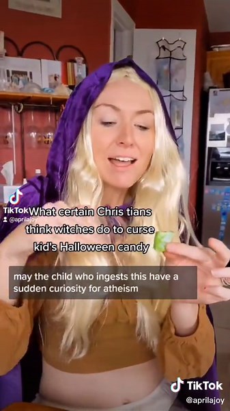watch out for that cursed candy. happy Halloween #christianhumor #halloween #exvangelical #evangelicalish #witchtok #halloweencandy #aprilajoy #christian #costume #witch