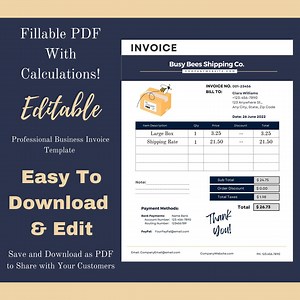Fillable Invoice Form | Editable PDF | Automatically Calculates Totals | Small Business Fillable Invoice PDF | Instant Download PDF Invoice - Etsy