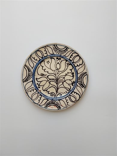 Vintage Hand Painted Ceramic Plate, Blue & Black Floral Motif, Decorative Wall Plate, European Pottery - Etsy