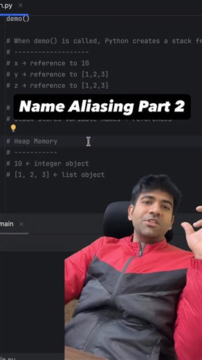 Shubham Tomar | Variables don’t store objects, they refer to them #python #coding | Instagram