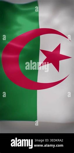 The national flag of Algeria is animated in a vertical 3D format. The colors and symbols of the flag are highlighted as it moves. Viewers can see the design clearly from all angles Stock Video Footage - Alamy