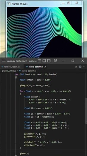 Aurora Waves Pattern Draw using OpenGL C++ GLFW #cppprogramming#opengl#glfw#radiant