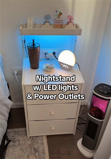 Nightstand with LED Lights and Power Outlets