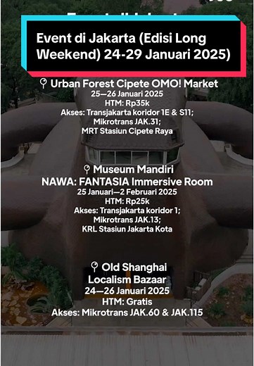 Sebentar lagi libur panjang tiba! Banyak event menarik di Jakarta untuk mengisi liburan kamu. 🌟 Mulai dari pameran seni, sampai pasar kreatif yang bikin liburan kamu makin seru! Lihat video ini untuk daftar event seru yang ada di Jakarta pekan ini. Tag teman atau keluarga yang mau kamu ajak seru-seruan bareng! ✨ #EventJakarta #ExploreJakarta #JakartaSmartCity #dkijakarta #enjoyjakarta